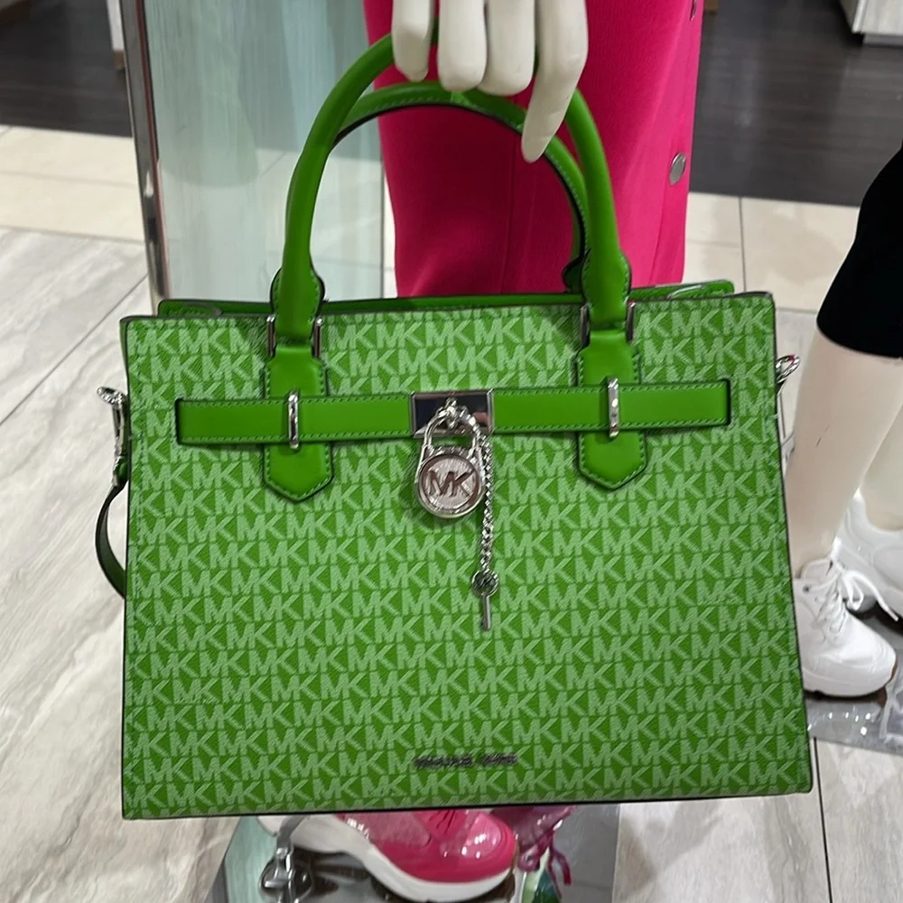 Michael Kors Hamilton Medium Signature Logo Satchel
Jungle Green 
NWT - Picture 11 of 16